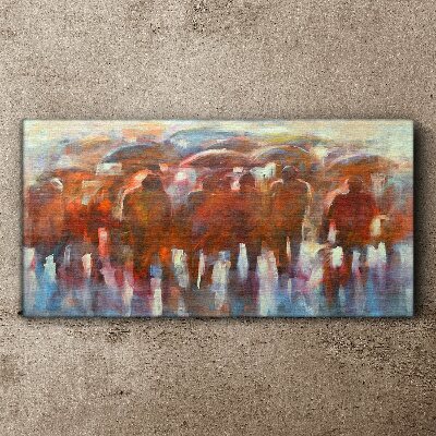 Schilderij op doek Regenachtig tafereel met paraplu's