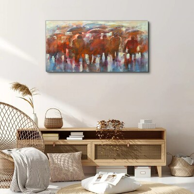 Schilderij op doek Regenachtig tafereel met paraplu's