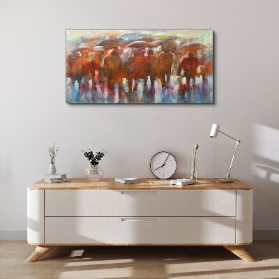 Schilderij op doek Regenachtig tafereel met paraplu's