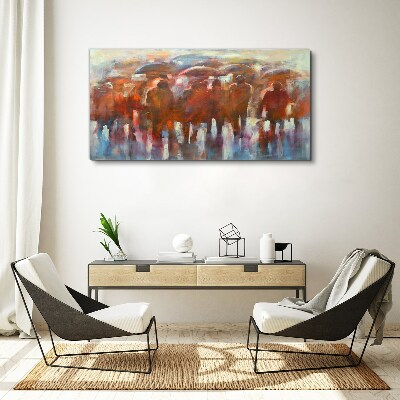 Schilderij op doek Regenachtig tafereel met paraplu's