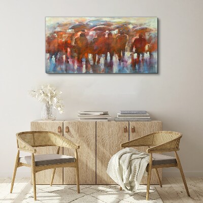 Schilderij op doek Regenachtig tafereel met paraplu's