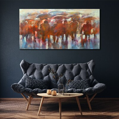 Schilderij op doek Regenachtig tafereel met paraplu's