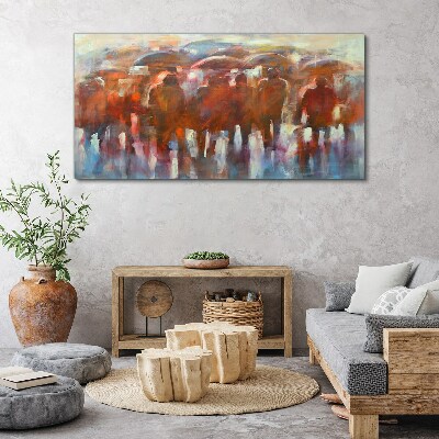 Schilderij op doek Regenachtig tafereel met paraplu's