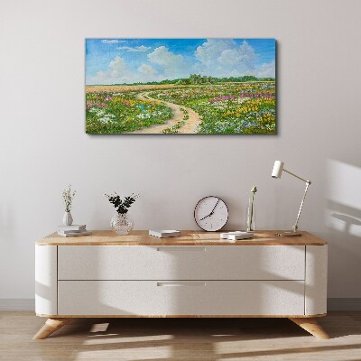 Foto op canvas Een bloemenpad tussen de weilanden