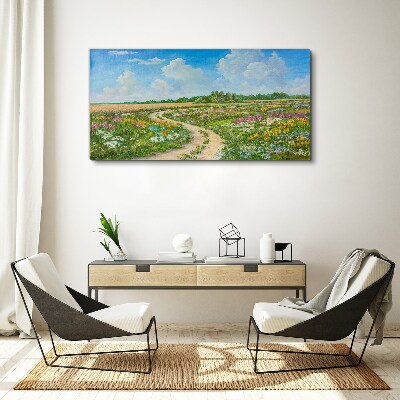 Foto op canvas Een bloemenpad tussen de weilanden