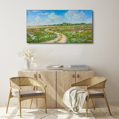 Foto op canvas Een bloemenpad tussen de weilanden
