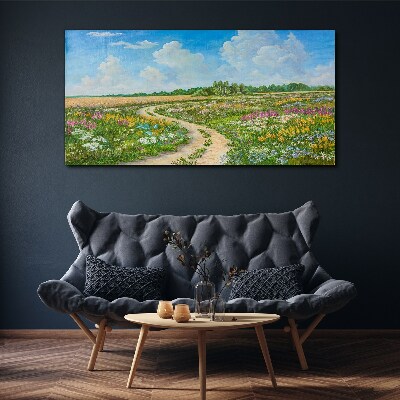 Foto op canvas Een bloemenpad tussen de weilanden