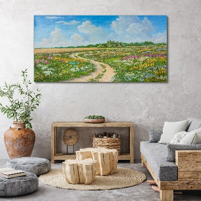 Foto op canvas Een bloemenpad tussen de weilanden