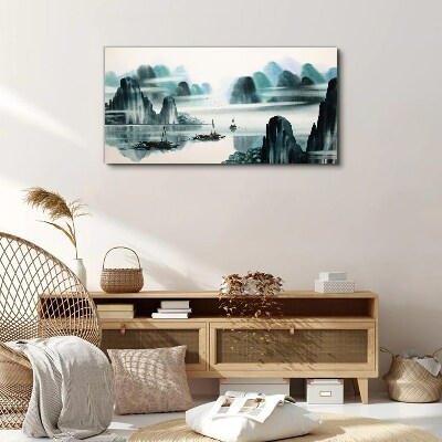 Schilderij op doek Een vredig meer in een berglandschap