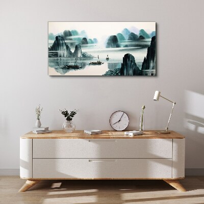 Schilderij op doek Een vredig meer in een berglandschap