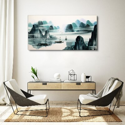 Schilderij op doek Een vredig meer in een berglandschap