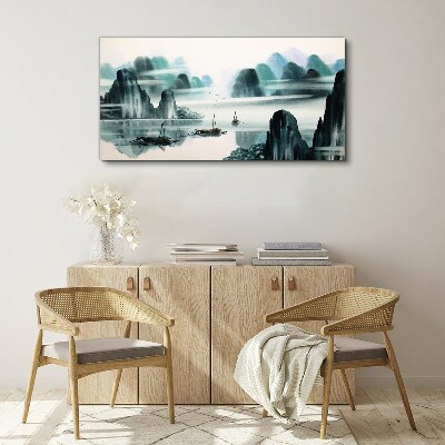 Schilderij op doek Een vredig meer in een berglandschap