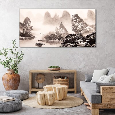 Foto op canvas Een vredig berglandschap in monochroom