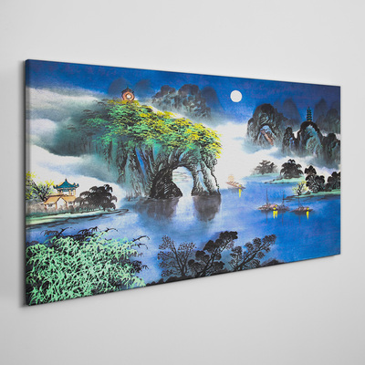 Canvas schilderij Een vredig nachtlandschap met bergen