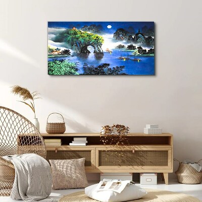 Canvas schilderij Een vredig nachtlandschap met bergen