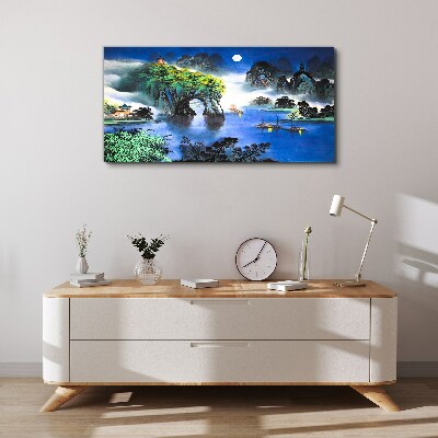 Canvas schilderij Een vredig nachtlandschap met bergen