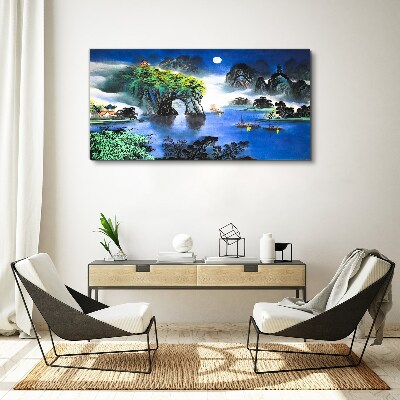 Canvas schilderij Een vredig nachtlandschap met bergen