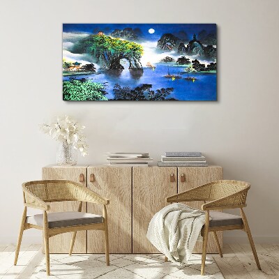 Canvas schilderij Een vredig nachtlandschap met bergen