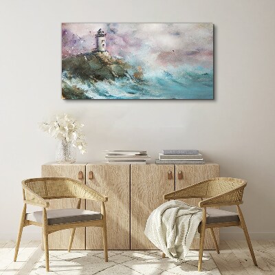 Schilderij op doek Een vuurtoren in een stormachtig landschap