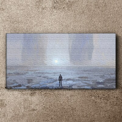 Foto op canvas Een eenzame reis in een mistige ruimte