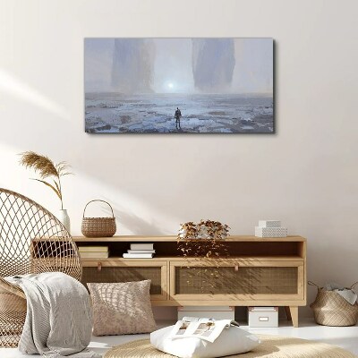 Foto op canvas Een eenzame reis in een mistige ruimte