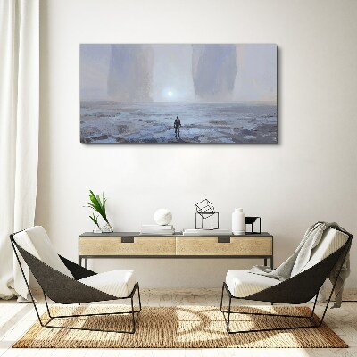 Foto op canvas Een eenzame reis in een mistige ruimte