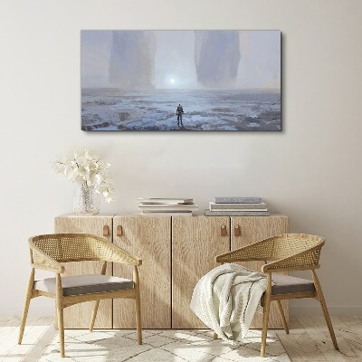 Foto op canvas Een eenzame reis in een mistige ruimte