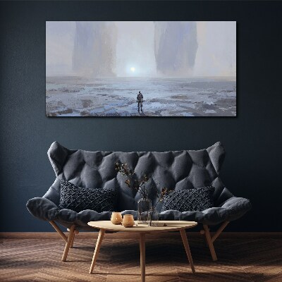 Foto op canvas Een eenzame reis in een mistige ruimte