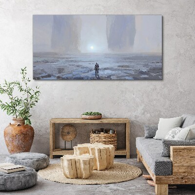 Foto op canvas Een eenzame reis in een mistige ruimte