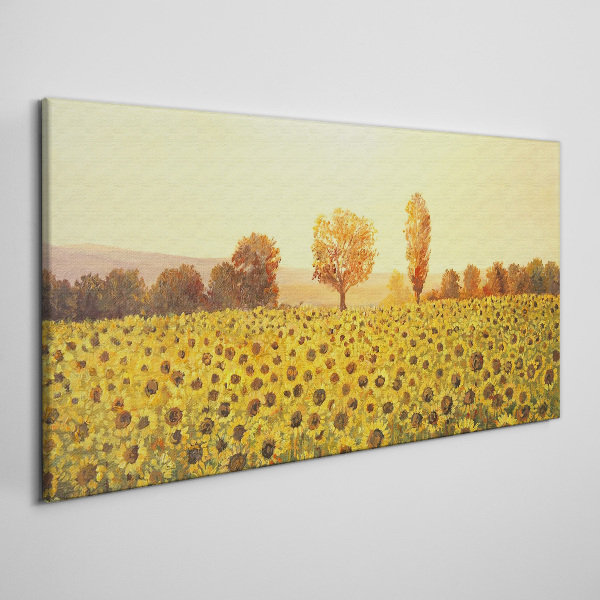 Canvas schilderij Zonnebloemveld in de ondergaande zon