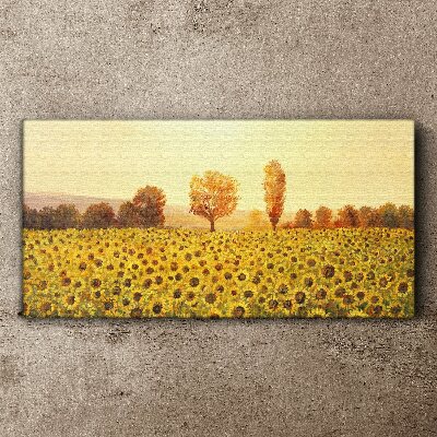 Canvas schilderij Zonnebloemveld in de ondergaande zon