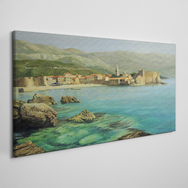 Canvas schilderij Zeegezicht met berghellingen