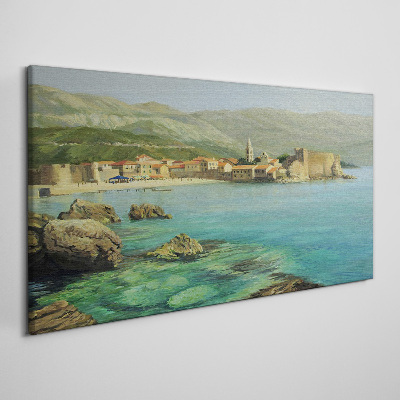 Canvas schilderij Zeegezicht met berghellingen