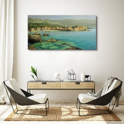 Canvas schilderij Zeegezicht met berghellingen