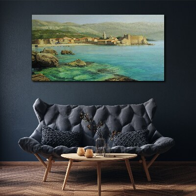 Canvas schilderij Zeegezicht met berghellingen