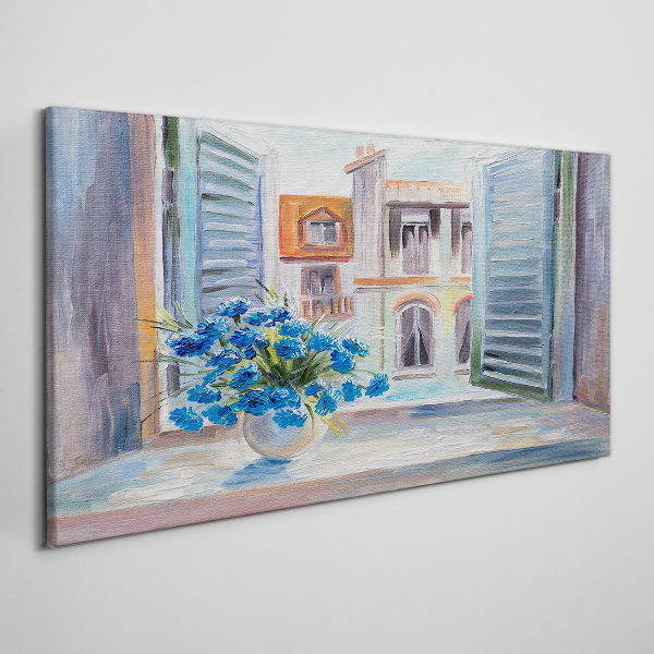 Canvas schilderij Bloemen bij het open raam