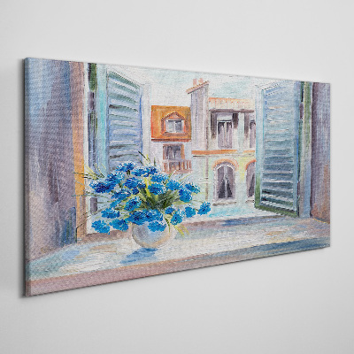 Canvas schilderij Bloemen bij het open raam