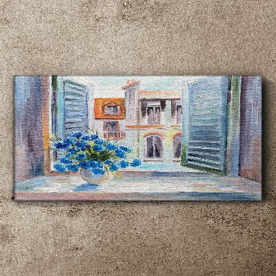 Canvas schilderij Bloemen bij het open raam