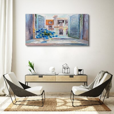 Canvas schilderij Bloemen bij het open raam