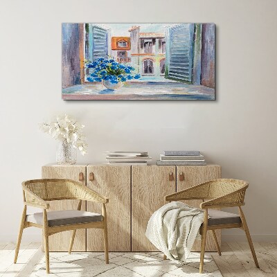 Canvas schilderij Bloemen bij het open raam