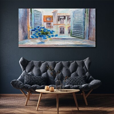 Canvas schilderij Bloemen bij het open raam