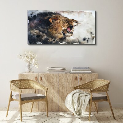 Schilderij op doek Boze leeuw in aquarel