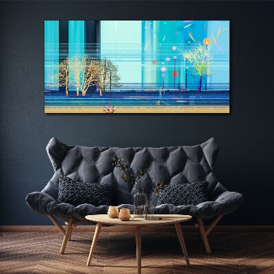 Canvas schilderij Winterlandschap in blauw