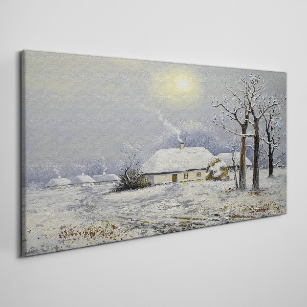Canvas schilderij Winterlandschap met een huis