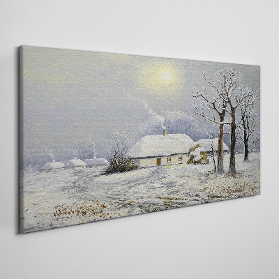 Canvas schilderij Winterlandschap met een huis