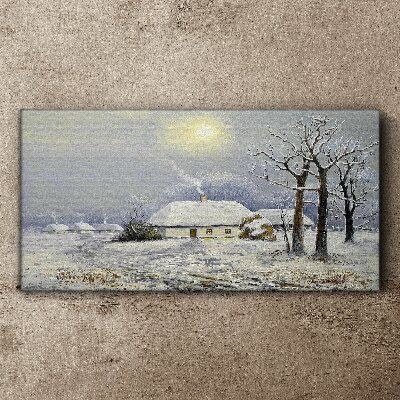 Canvas schilderij Winterlandschap met een huis
