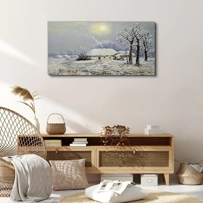 Canvas schilderij Winterlandschap met een huis