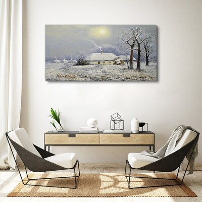 Canvas schilderij Winterlandschap met een huis
