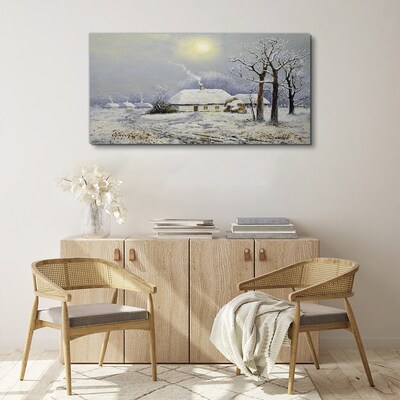 Canvas schilderij Winterlandschap met een huis