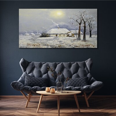 Canvas schilderij Winterlandschap met een huis